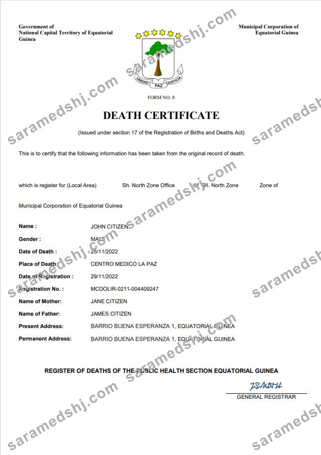 Equatorial Guinea death certificate Word and PDF template